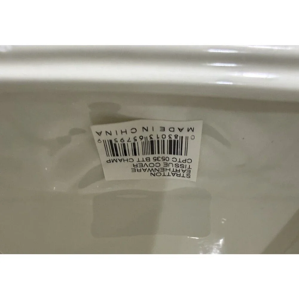 Stratton Earthenware Tissue Box Cover Ceramic Ivory Tan Beige Leaves Neutral